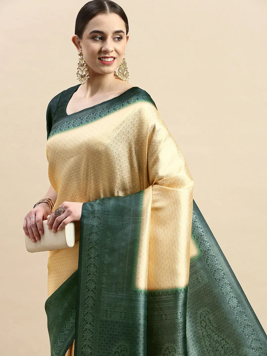 Bottle Green Banarasi Soft Silk Party Wear Saree