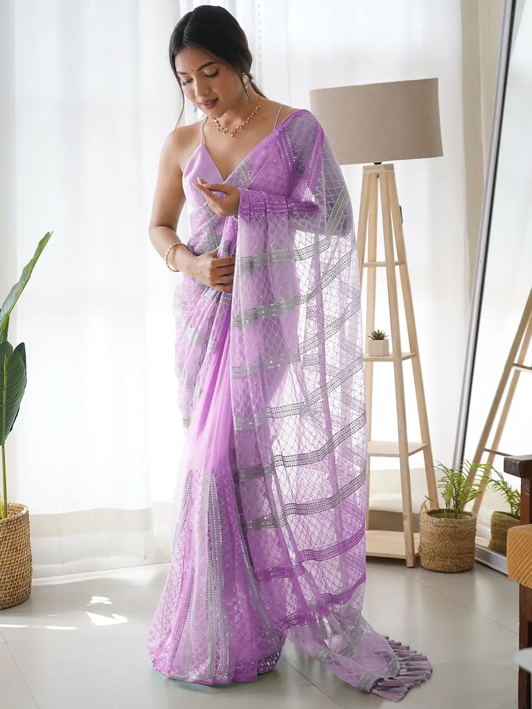 Embroidered Butterfly Net Saree with Heavy Jalar