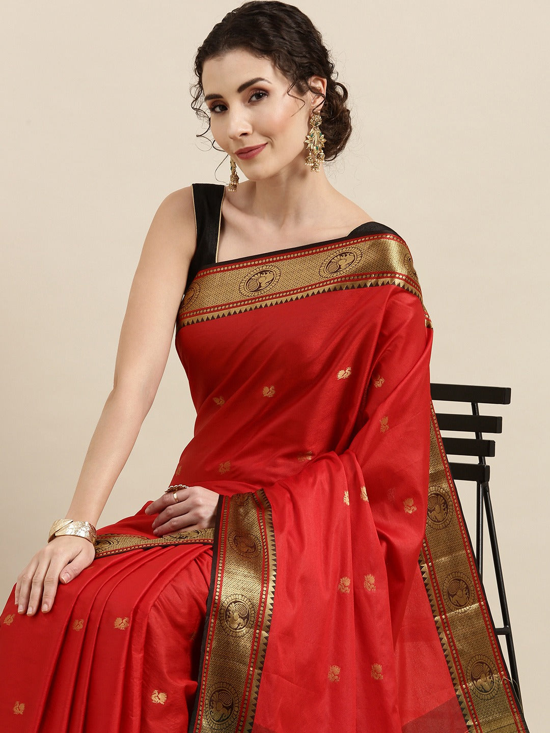 Red silk newest cotton saree for women