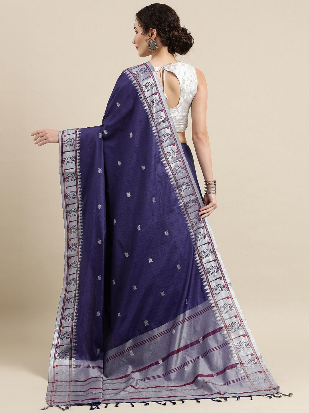  Beautiful Blue Colour Zari Silk Cotton Paithani Saree 