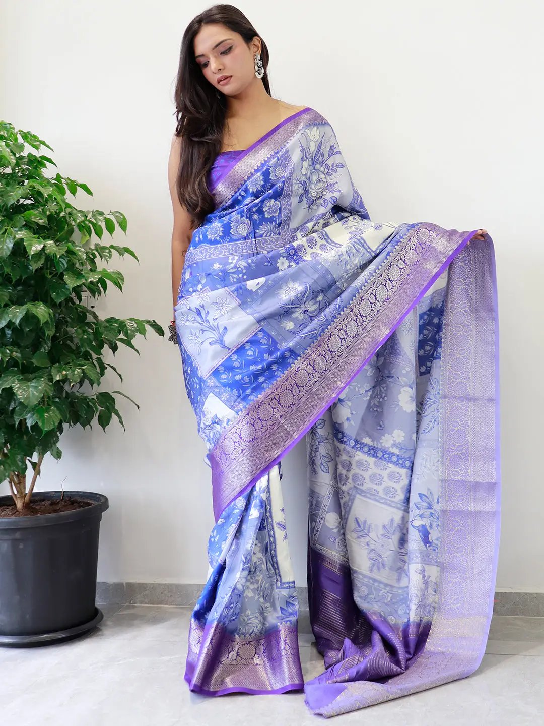 Kalamkari Digital Print Viscose Dola Silk Saree | Vastranand