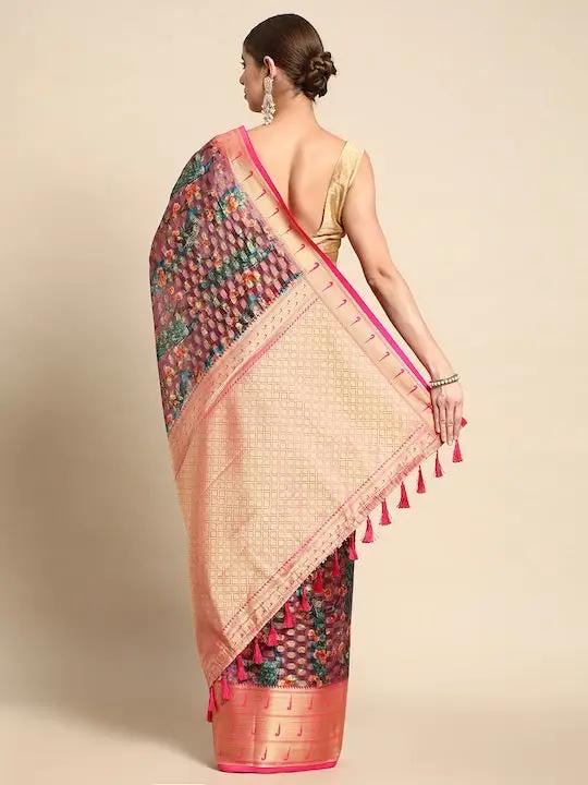 Wine Colour Pure Organza Banarasi Zari Print Saree