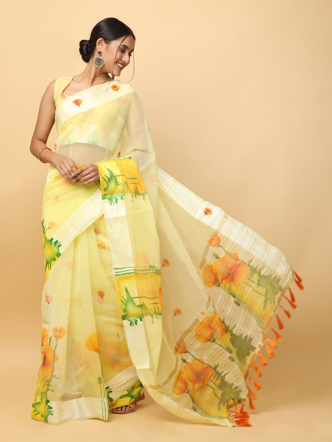 Soft Orgenza Hand Print Party Wear Saree