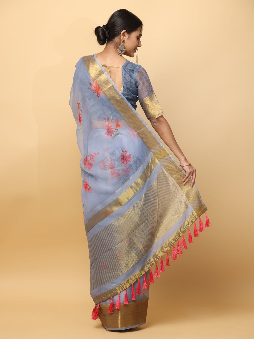 Orgenza Party Wear Saree With Gold Zari Border