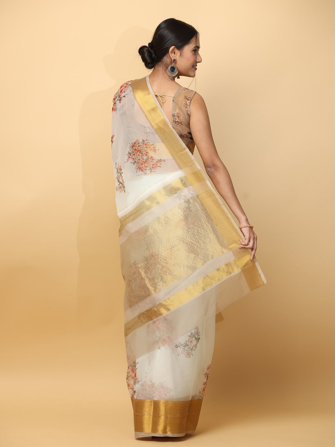 Orgenza Party Wear Saree With Gold Zari Border