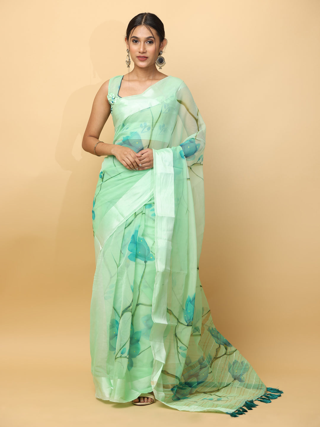 Soft Orgenza Hand Print Party Wear Saree