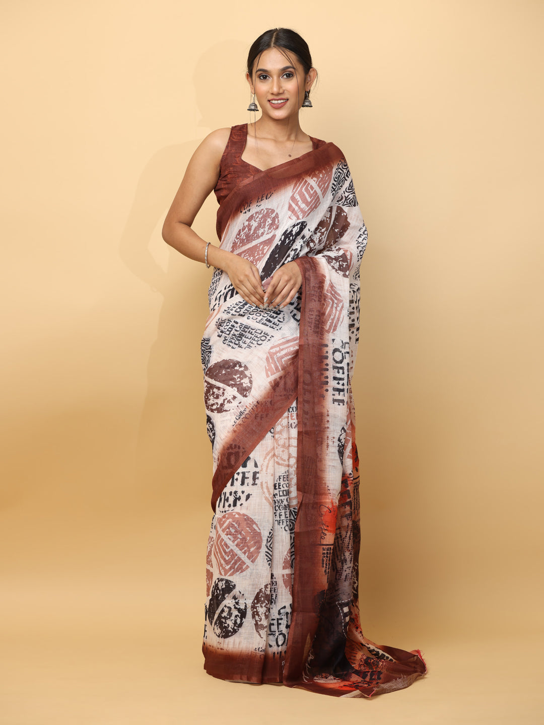 Latest Soft Linen News Paper Digital Print Saree 