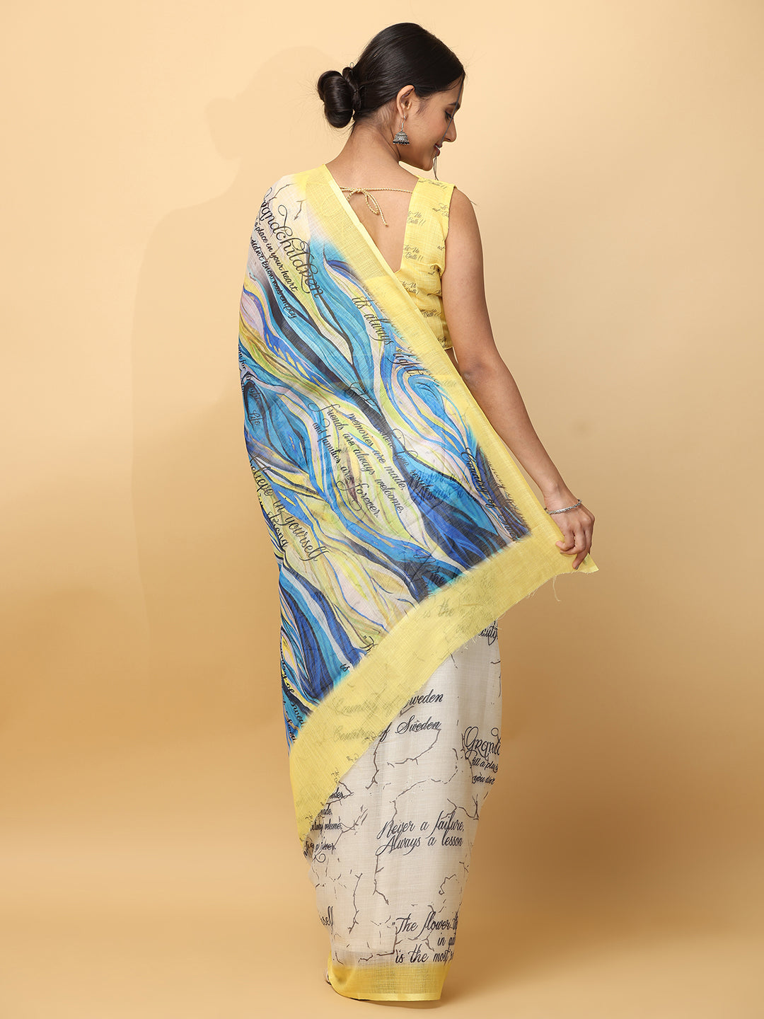 Latest Soft Linen News Paper Digital Print Saree 