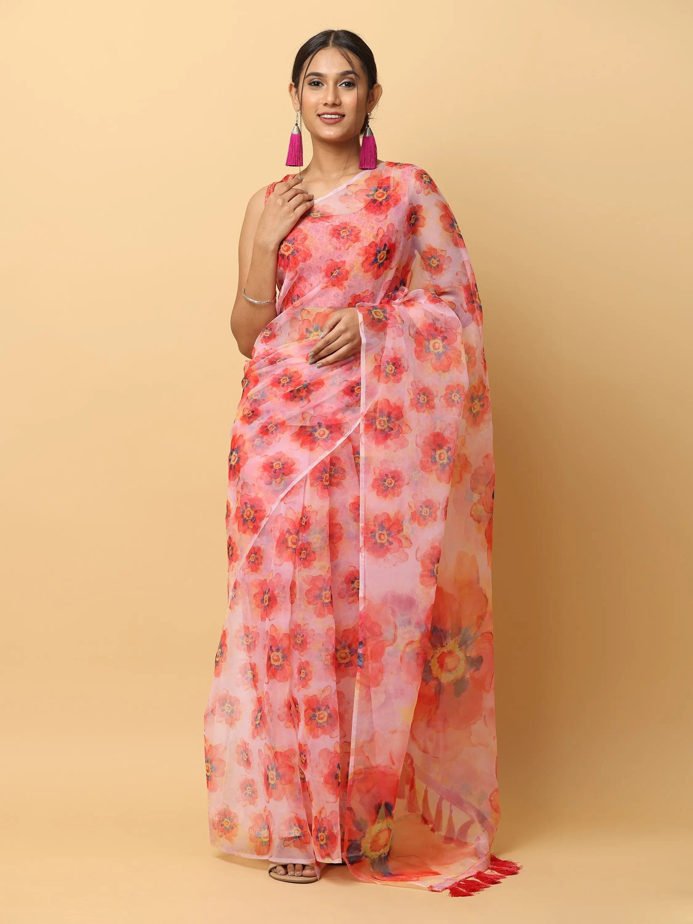 Soft Orgenza Ethnic Motif Digital Print Party Saree