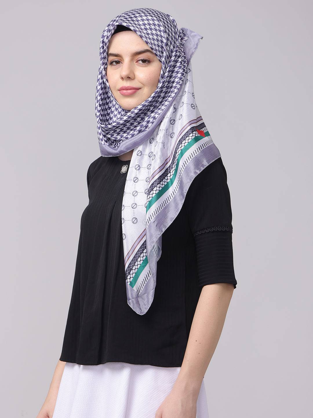 Smoke Grey Geometric Printed Scarf