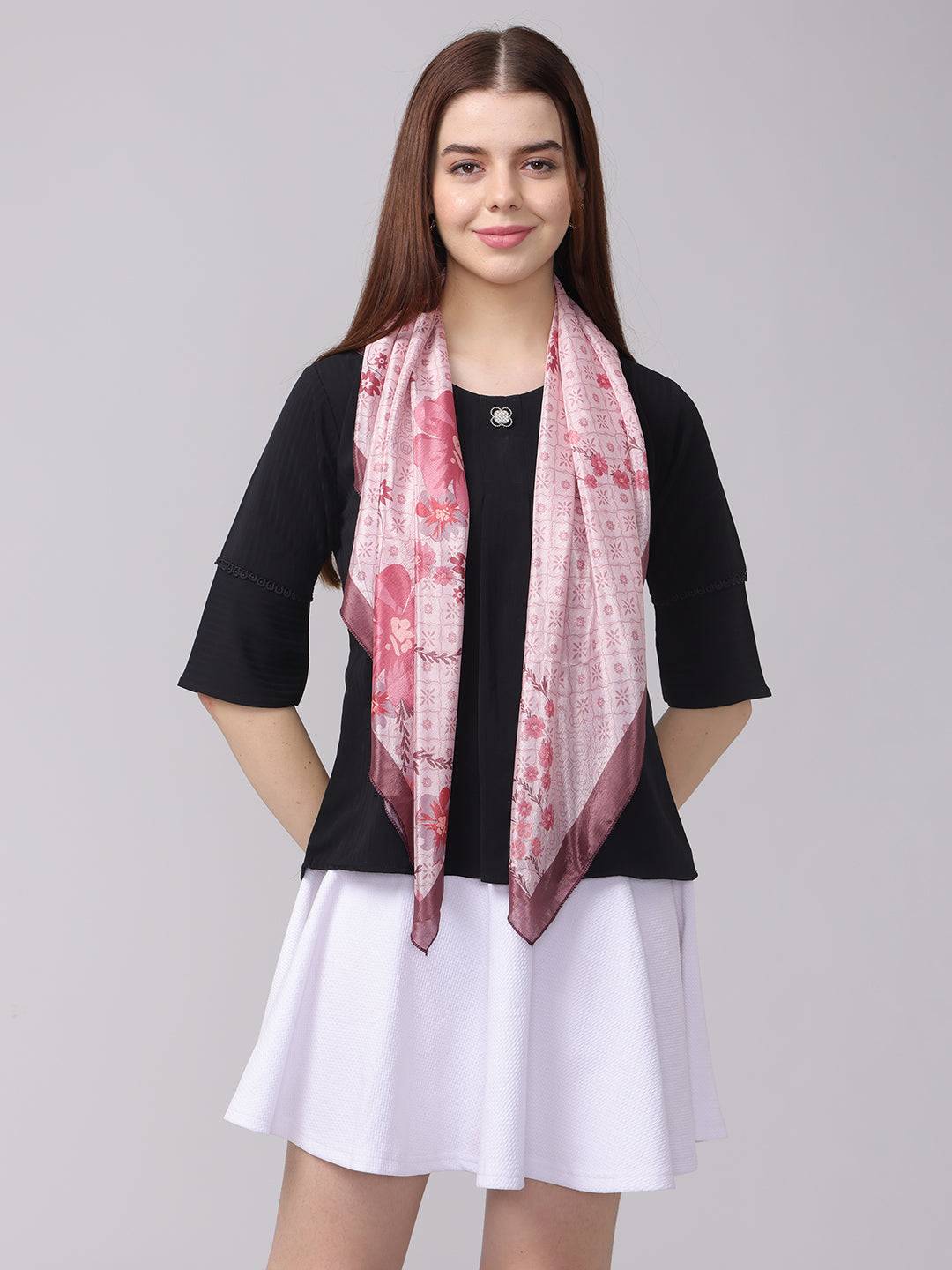 Baby Pink Floral Printed Scarf