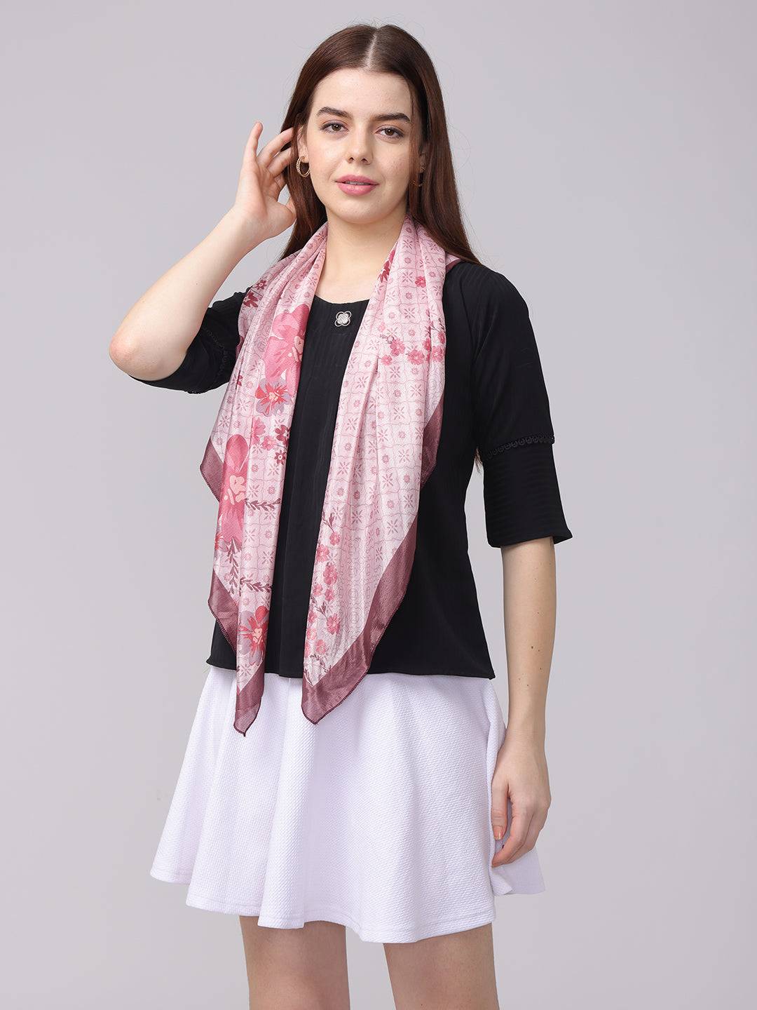 Baby Pink Floral Printed Scarf