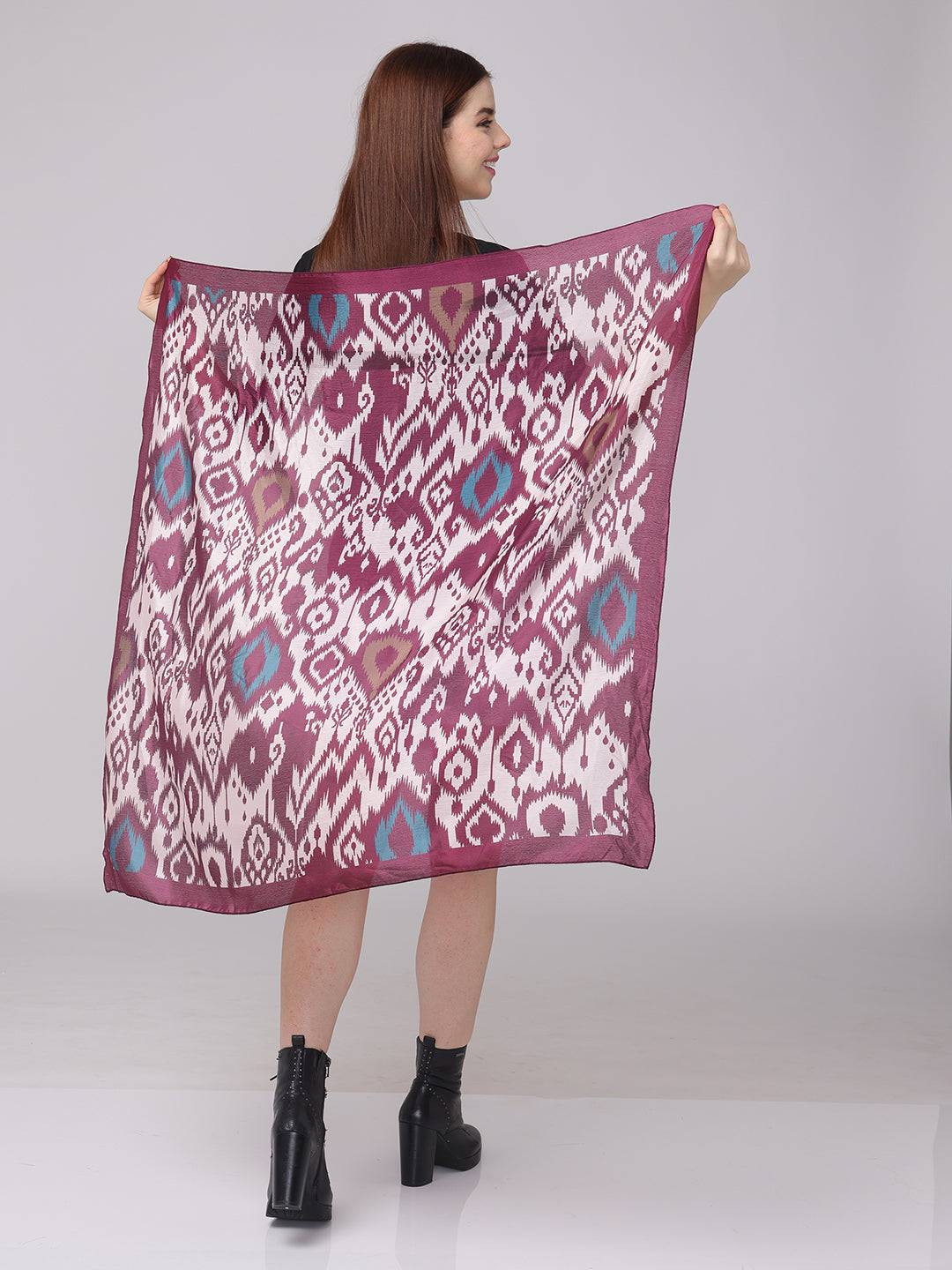 Vibrant Burgundy Ikkat Pattern Scarf