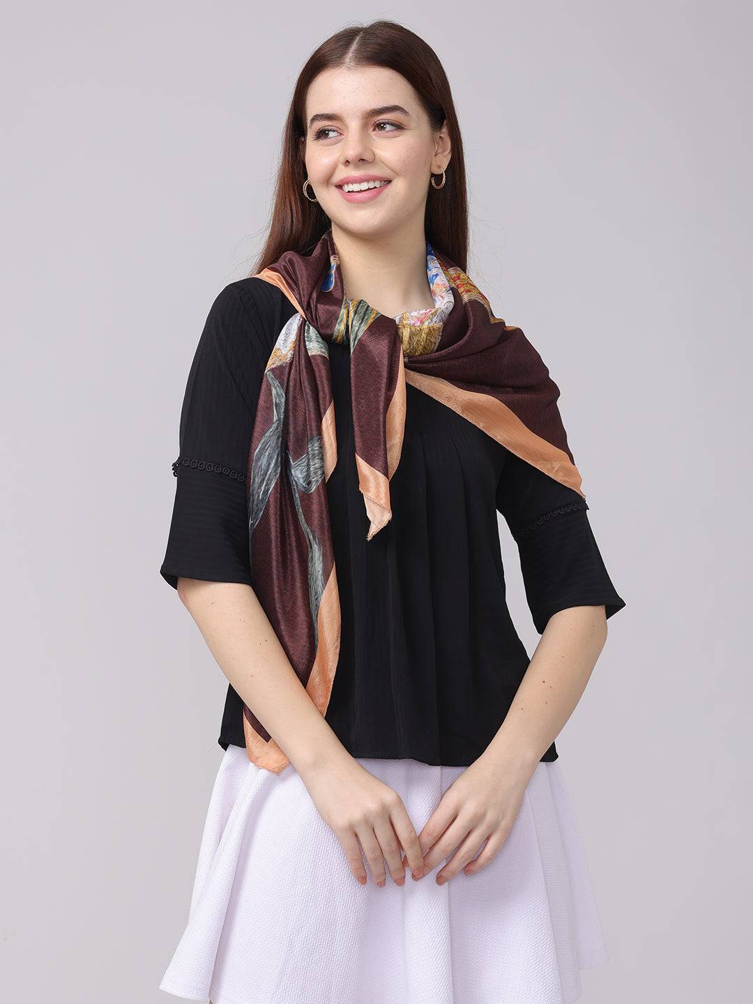 Deep Maroon Floral Printed Scarf