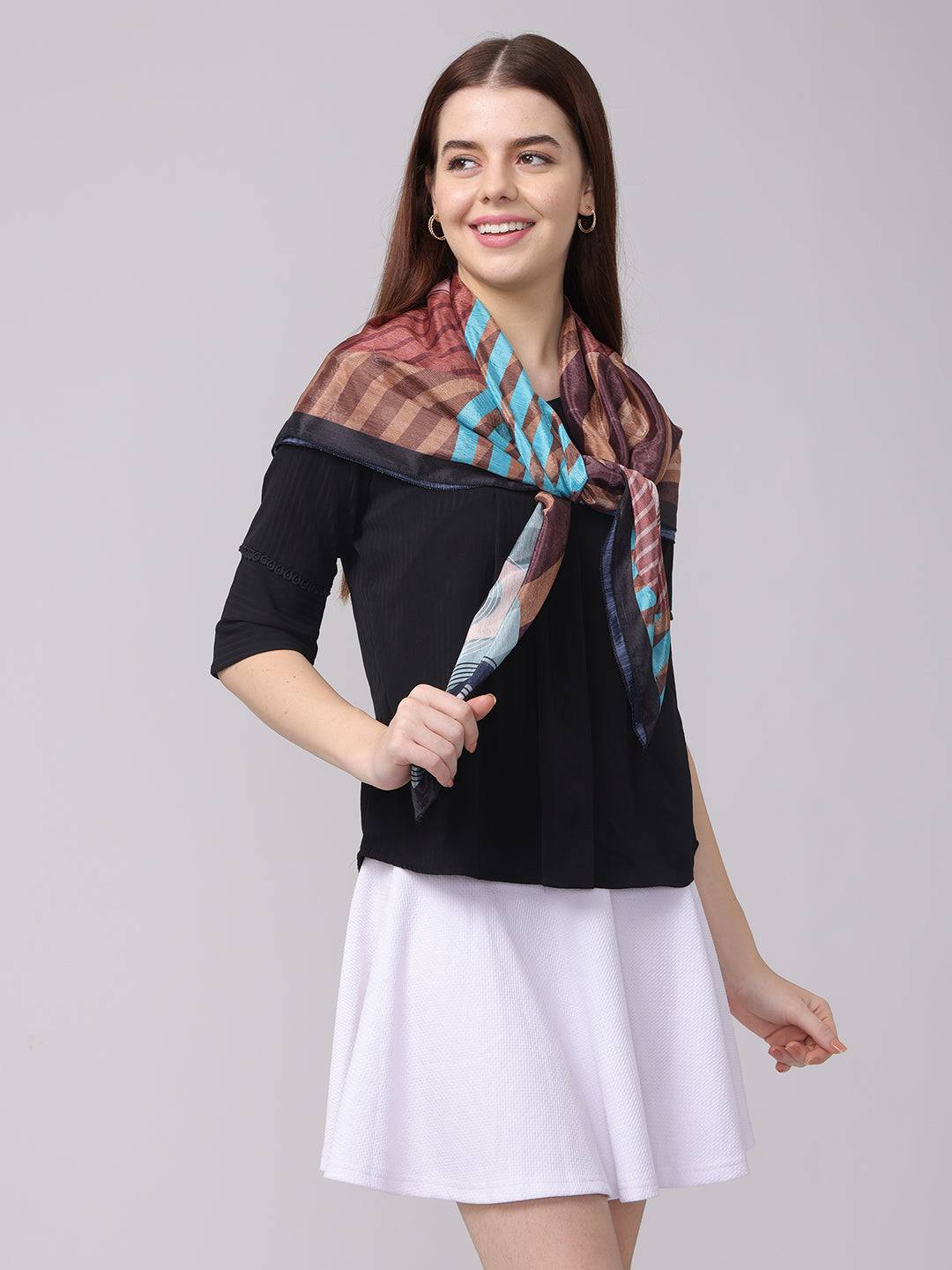 Plaster Brown Stripes Printed Scarf