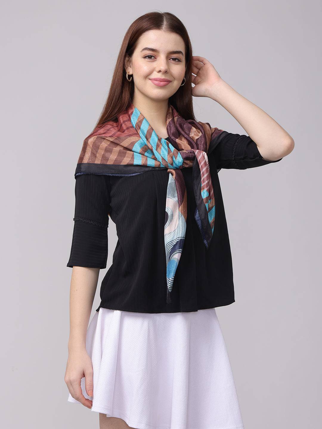 Plaster Brown Stripes Printed Scarf