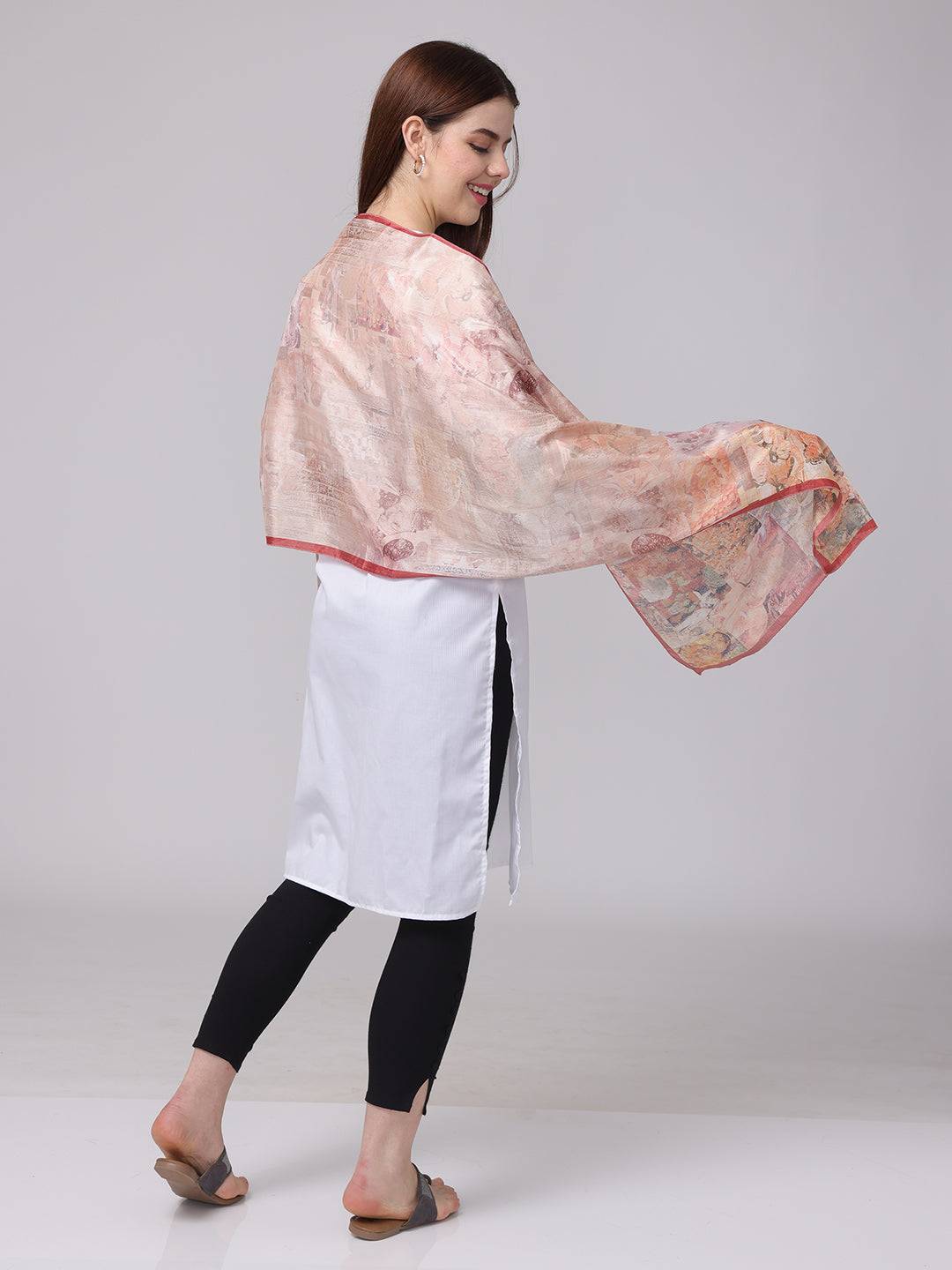 Side view of Blush Breeze Miniature Print Scarf draped elegantly.