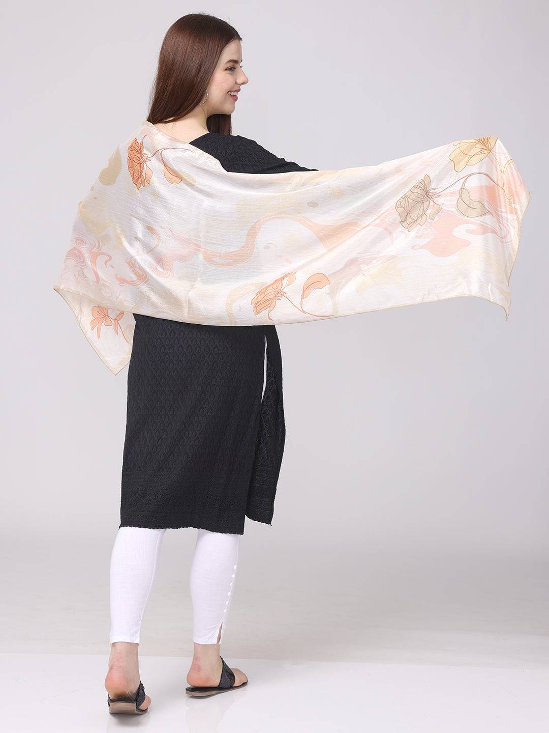 Back view of Floral Swirling Patterns Scarf spread out