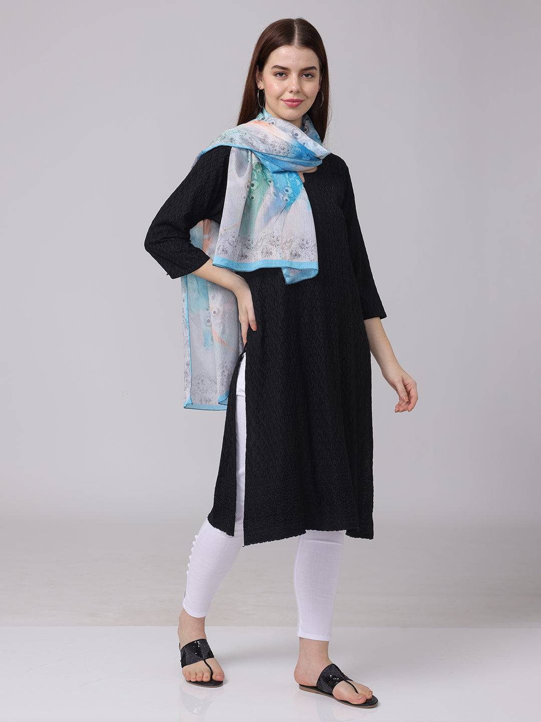 Stylish Vibrant Aqua Dream Scarf wrapped around neck