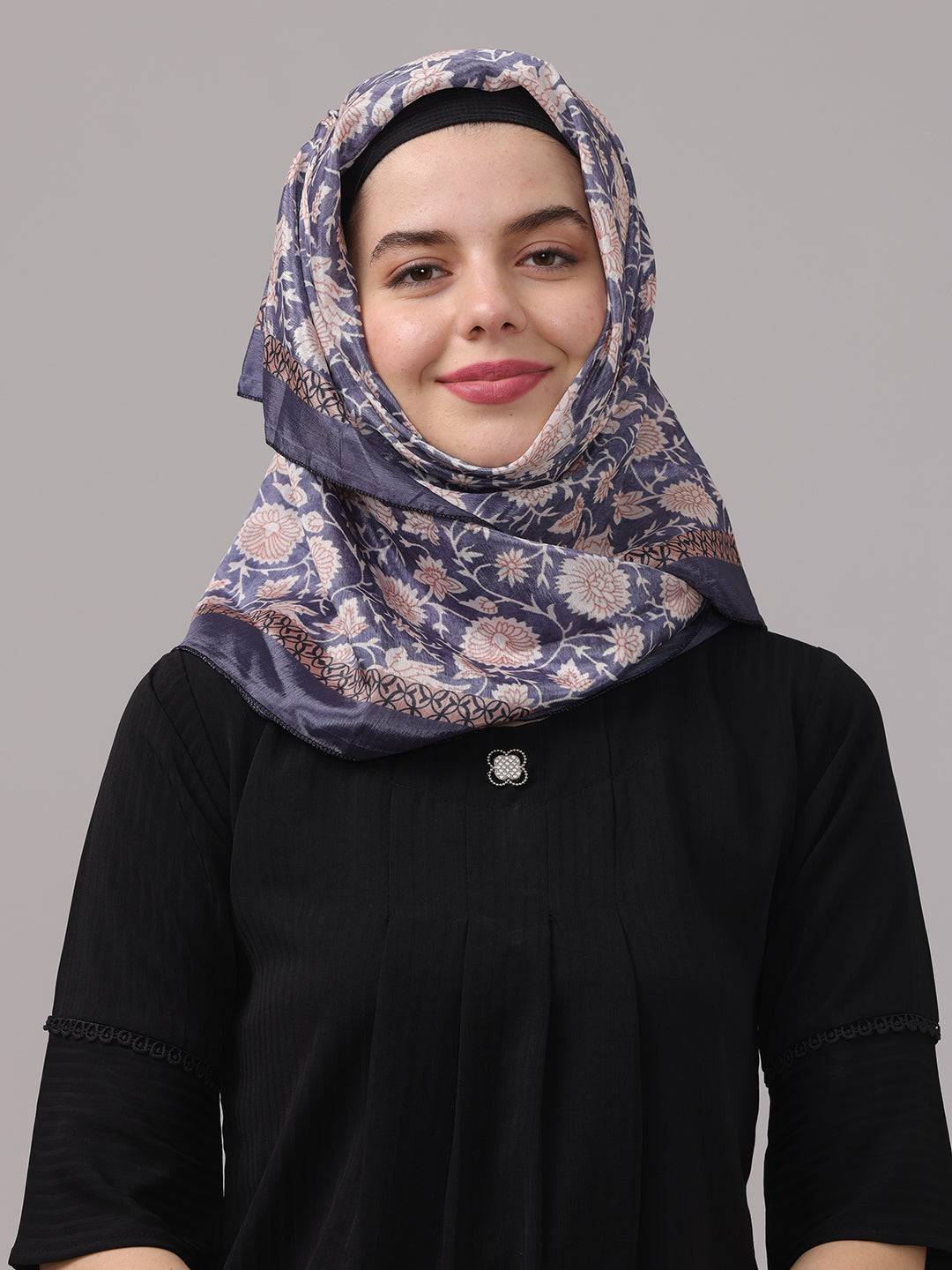 Floral Silk Scarf In Midnight Blue