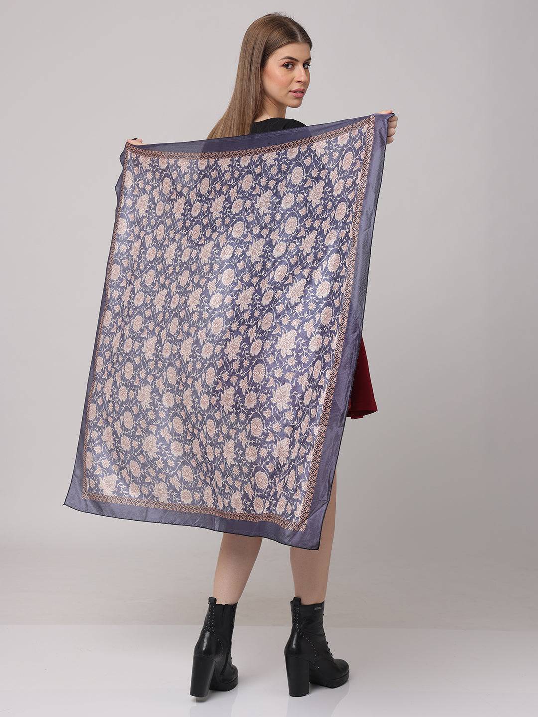 Floral Silk Scarf In Midnight Blue