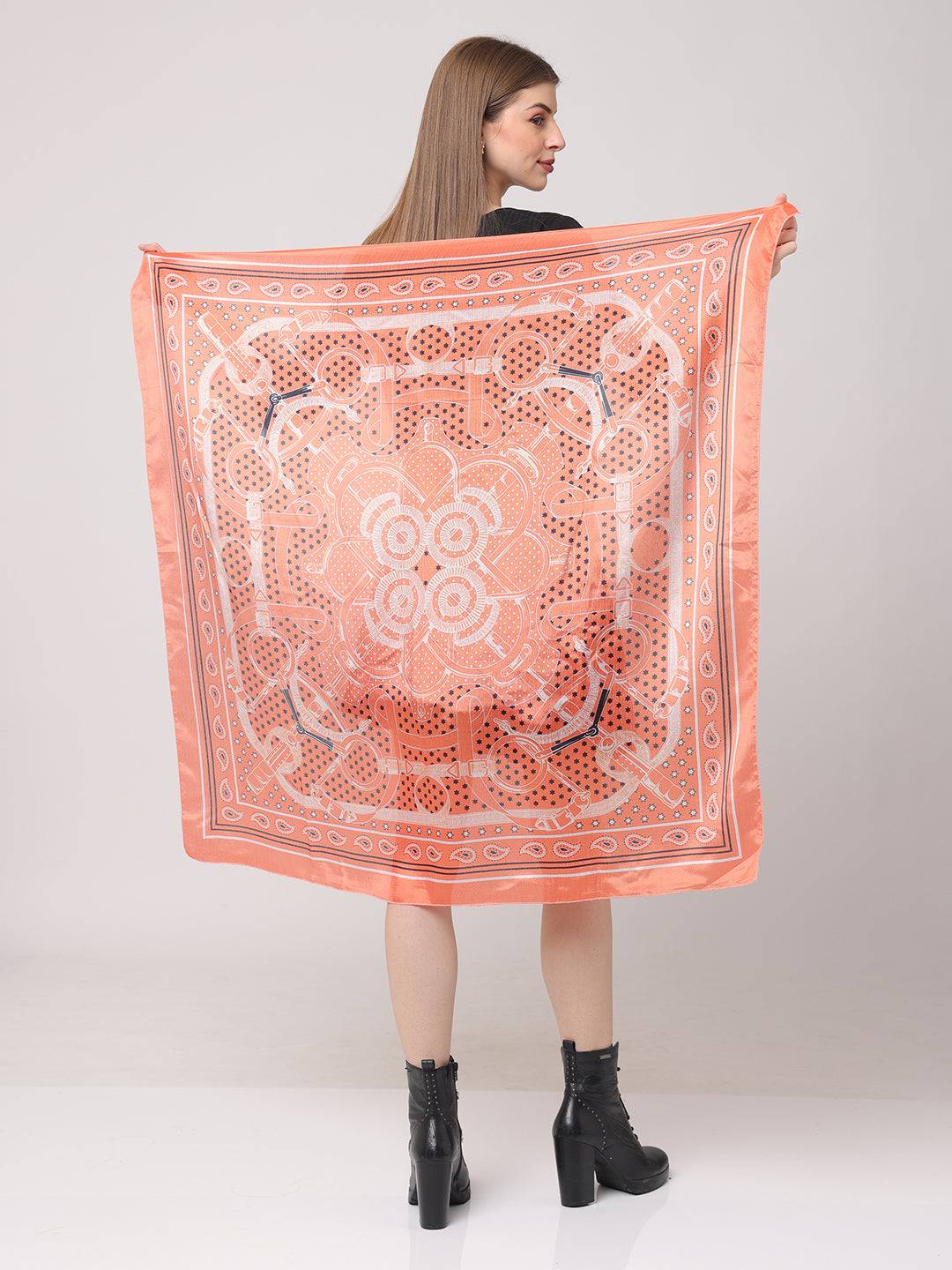 Ornate Coral Geometric Scarf