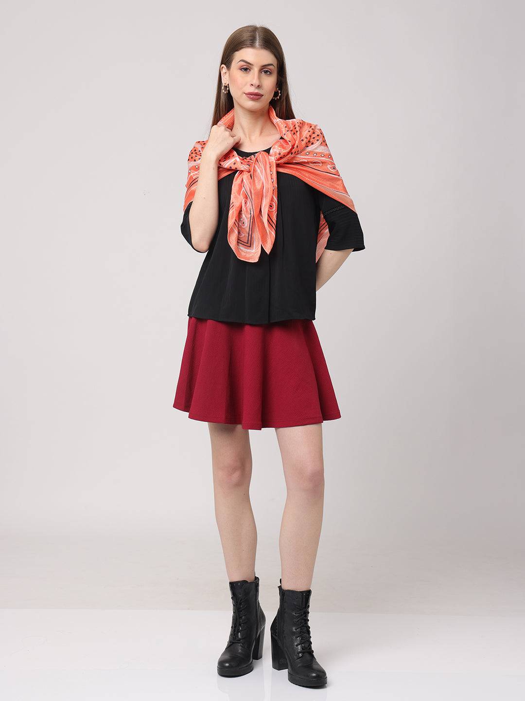 Ornate Coral Geometric Scarf