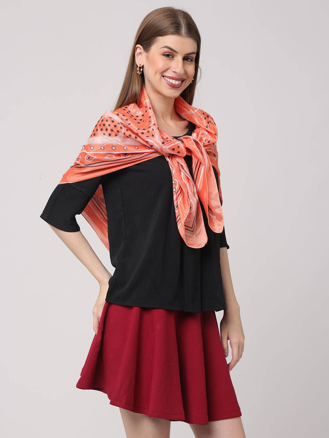 Ornate Coral Geometric Scarf