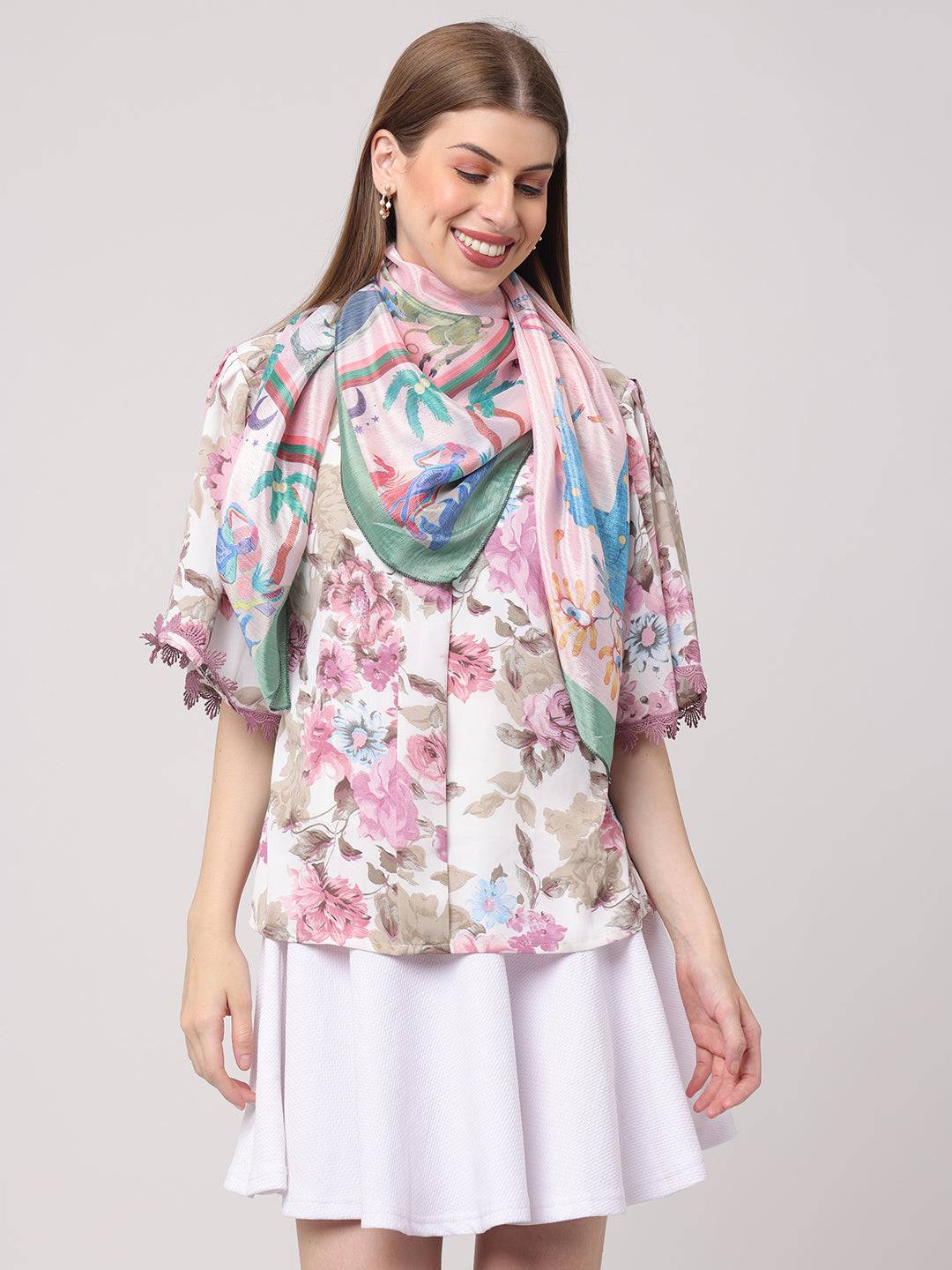 Floral And Circular Scarf