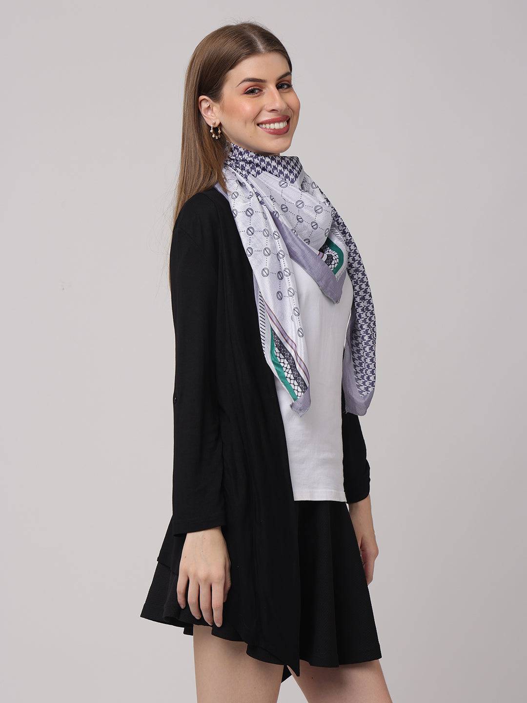 Slate Blue Geometric Printed Scarf