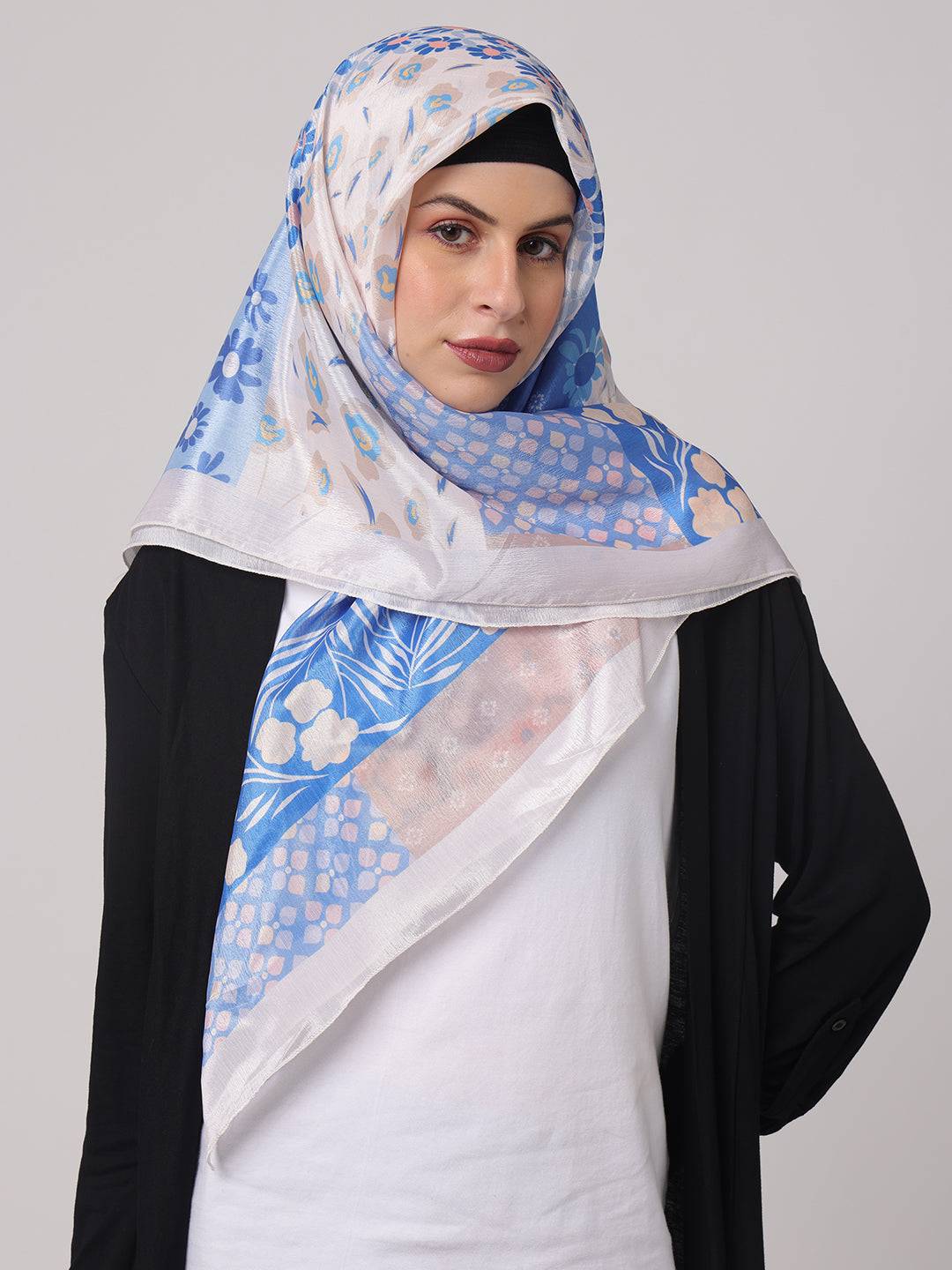 Sky Blue Floral Designer Scarf