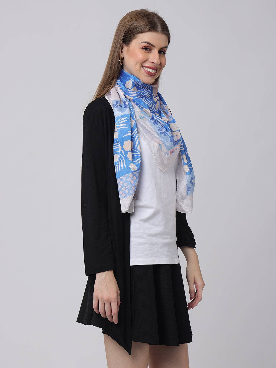 Sky Blue Floral Designer Scarf