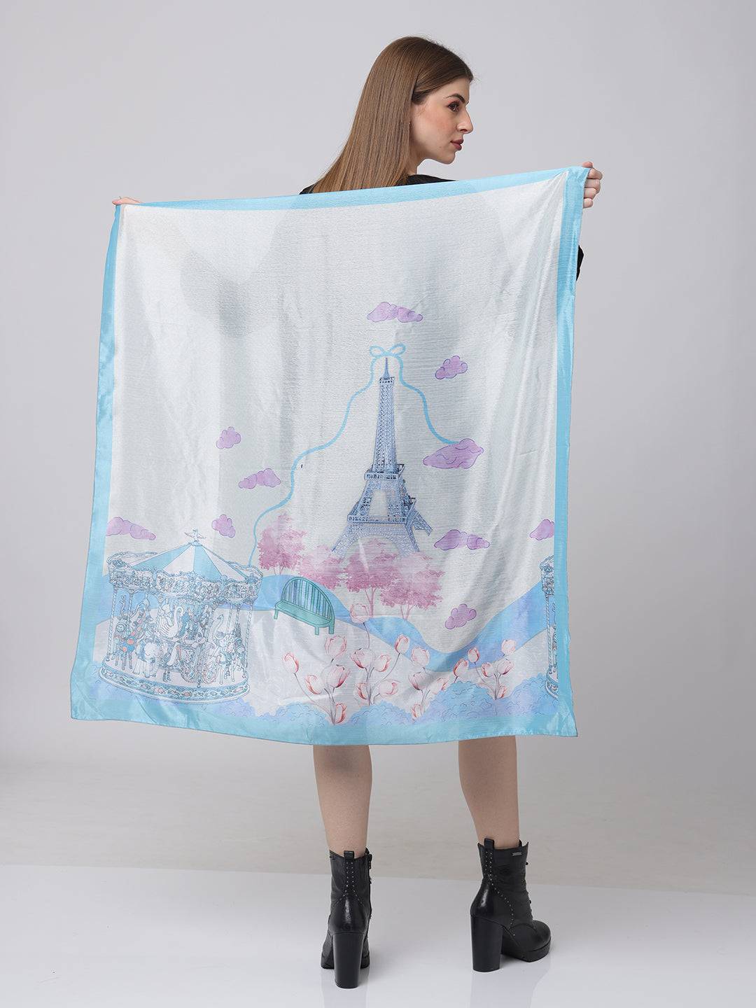 Dreamy Eiffel Blue Scarf with Eiffel Tower design