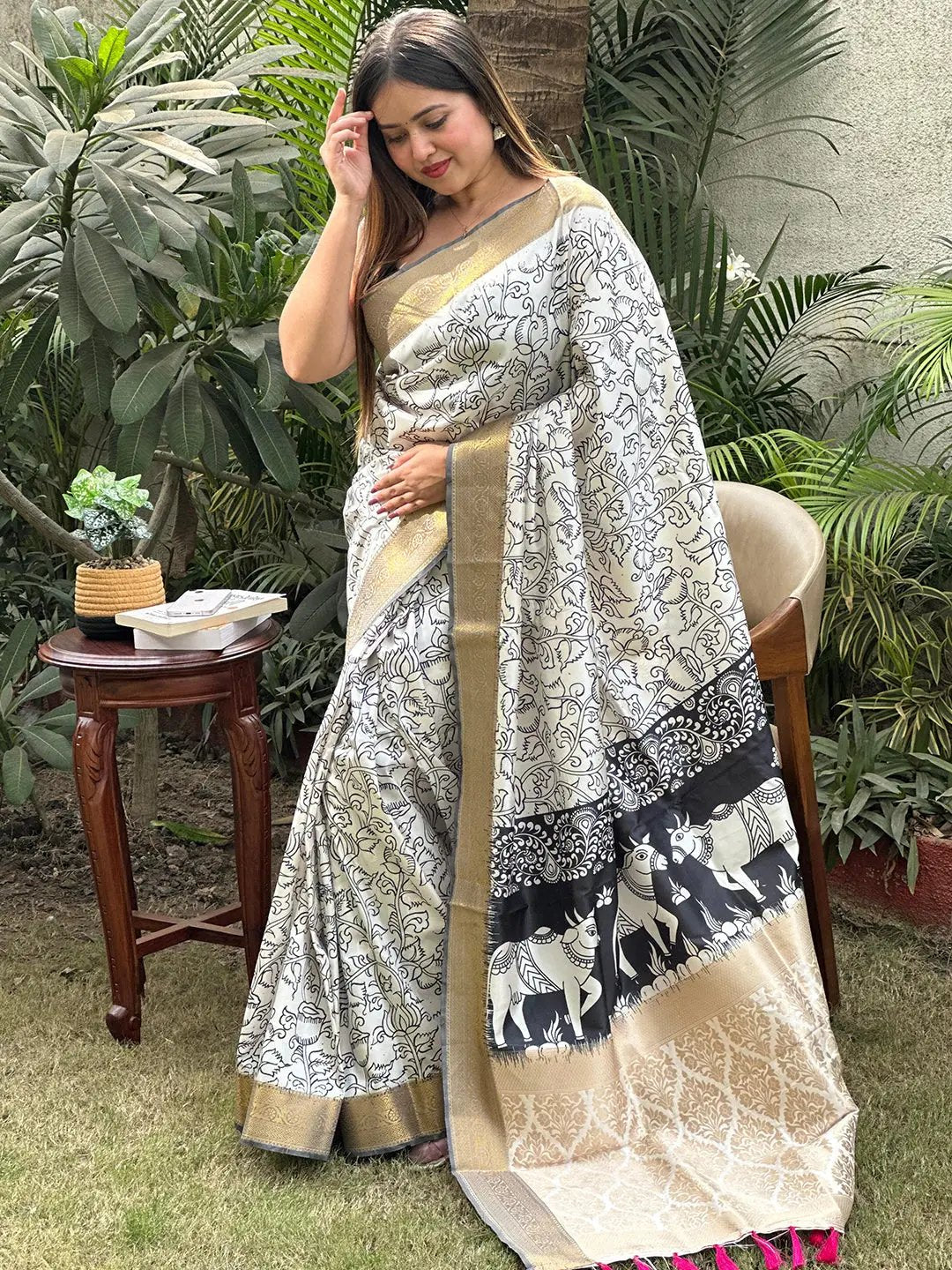 Stylish Kalamkari saree showcasing exquisite block print work