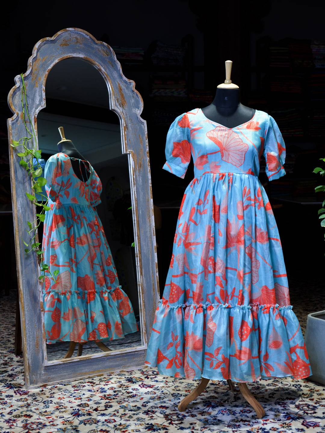 Sea Blue Floral Print Dress