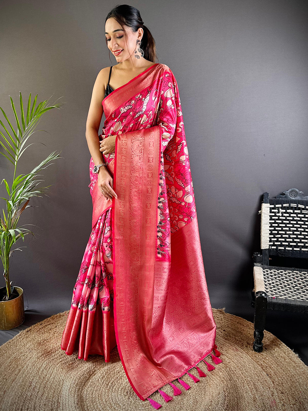 Pink Serenity Soft Silk Kalamkari Saree