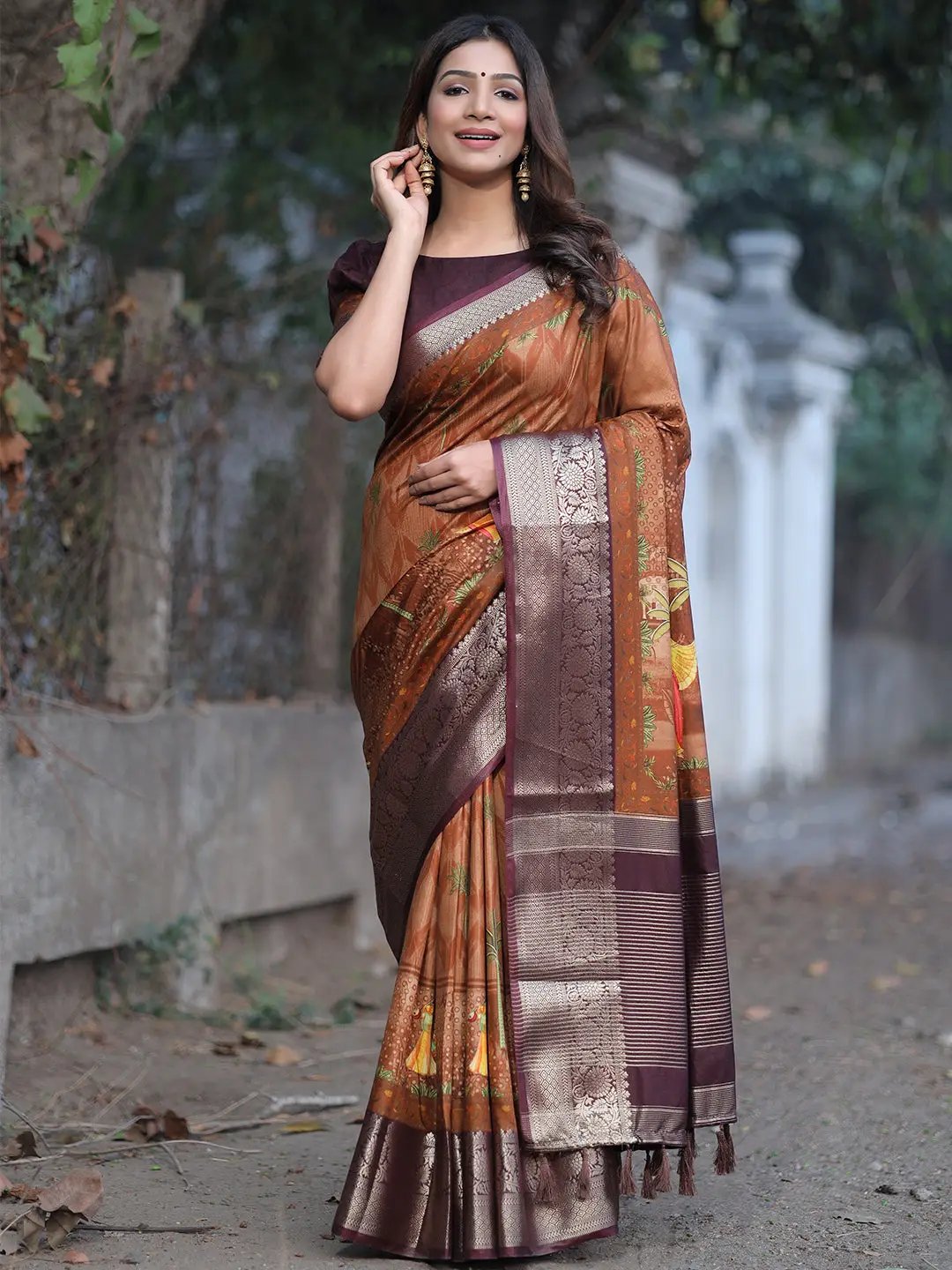 Kimora Tawny Brown Kanjivaram Saree – Kimora Fashion Pvt Ltd