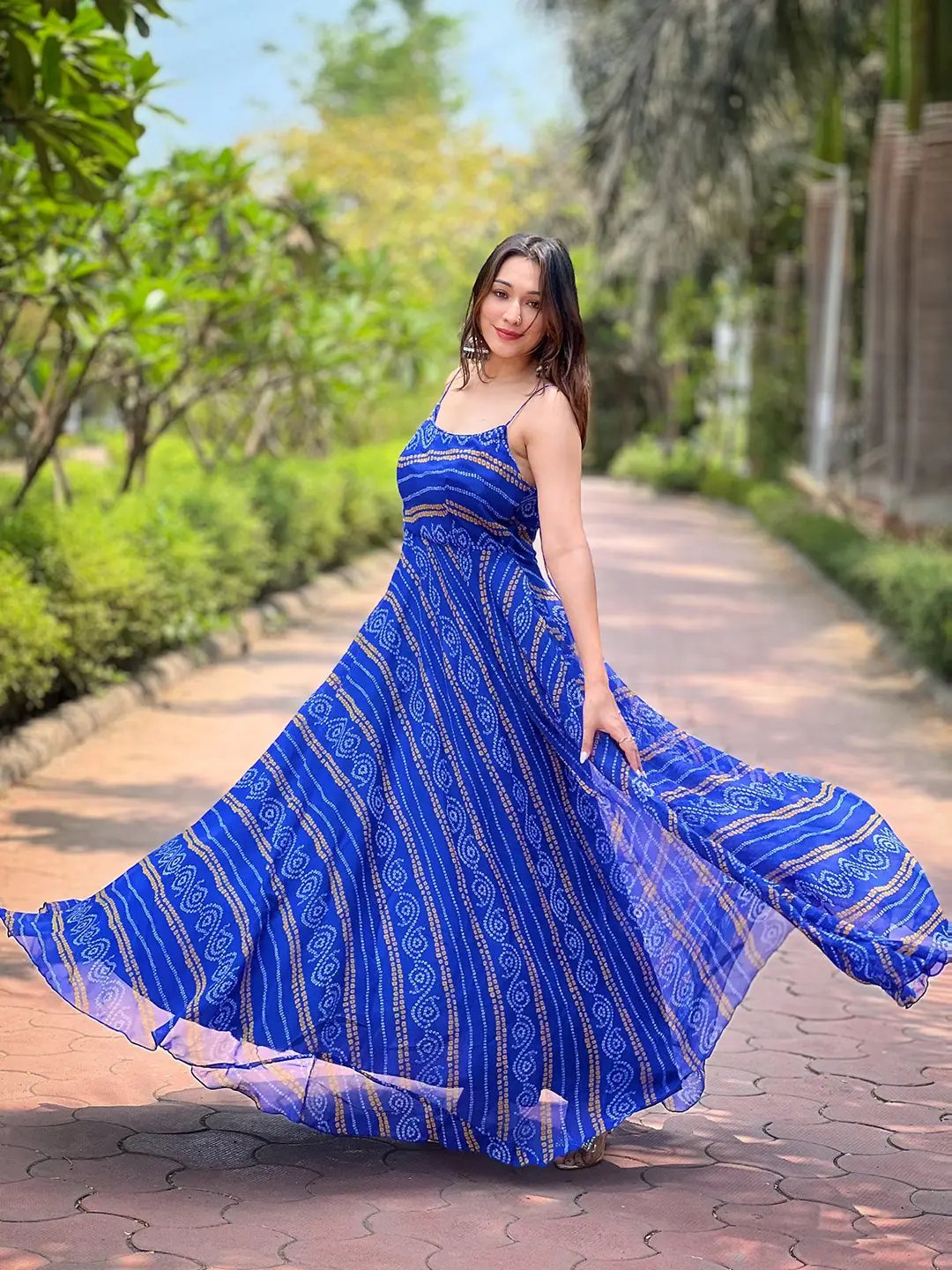 Royal Blue Bandhej Printed Dress