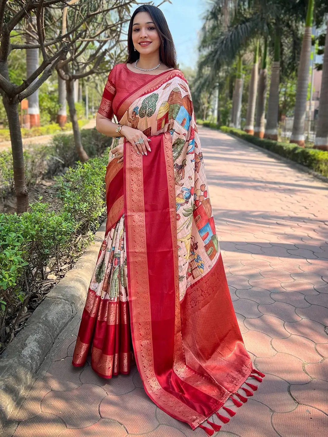 Exclusive Peach Colour Double Border Banarasi Silk Saree