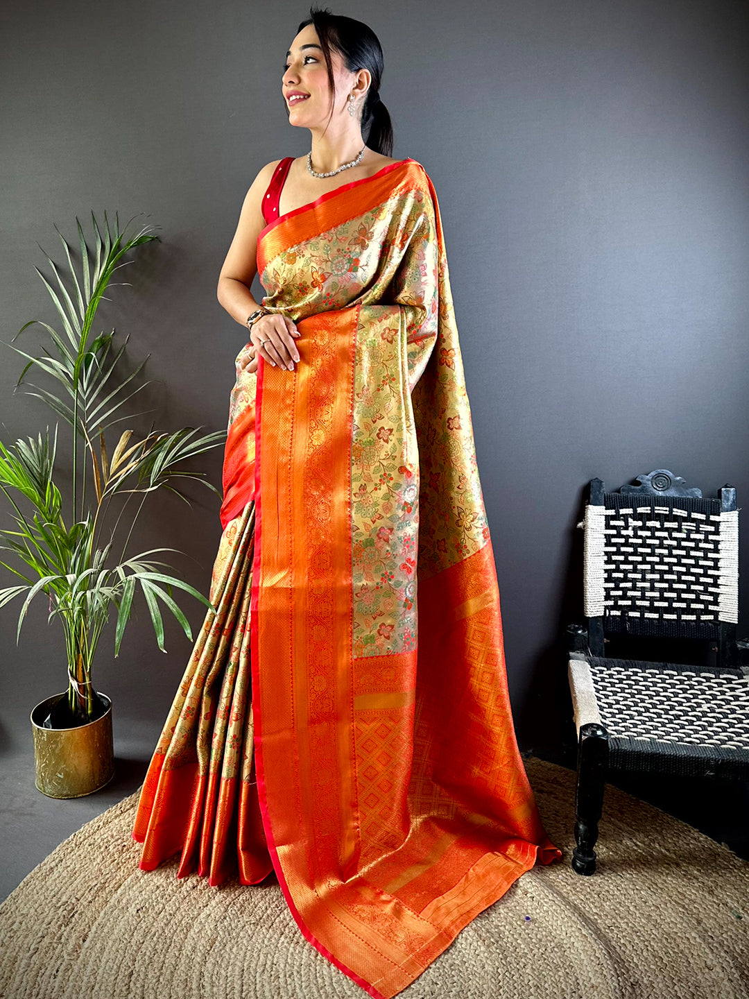 Red Dharmavaram Butterfly Silk Saree