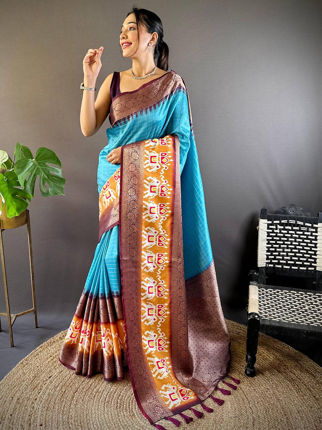 Geometric Elegance Ikkat Saree