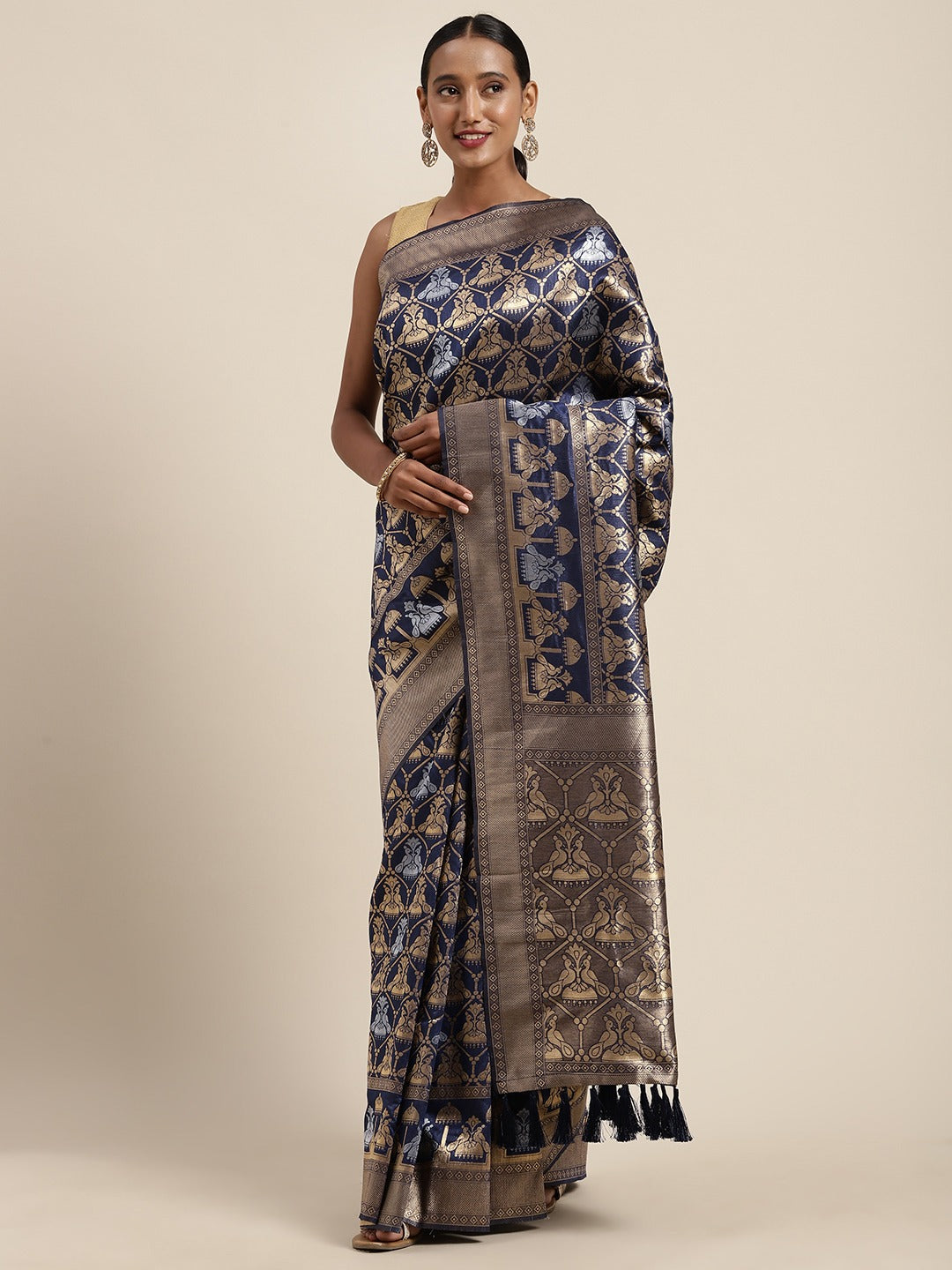  Beautiful Banarasi Navy Colour Woven Design Saree