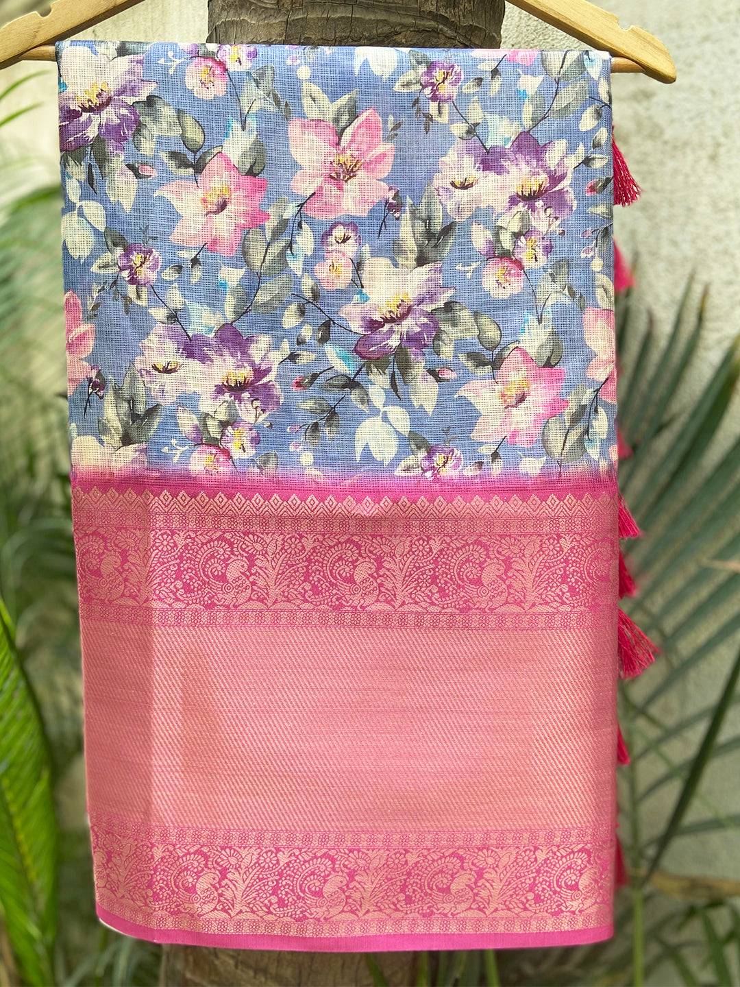 Blue Kota Doriya Saree With Kanjivaram Gold Zari Border