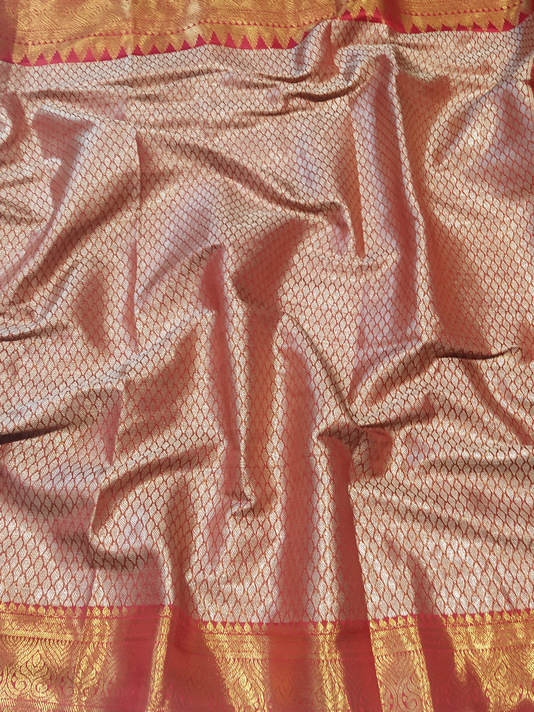 Detailed View of Gold Tissue Saree with Jacquard Patterns