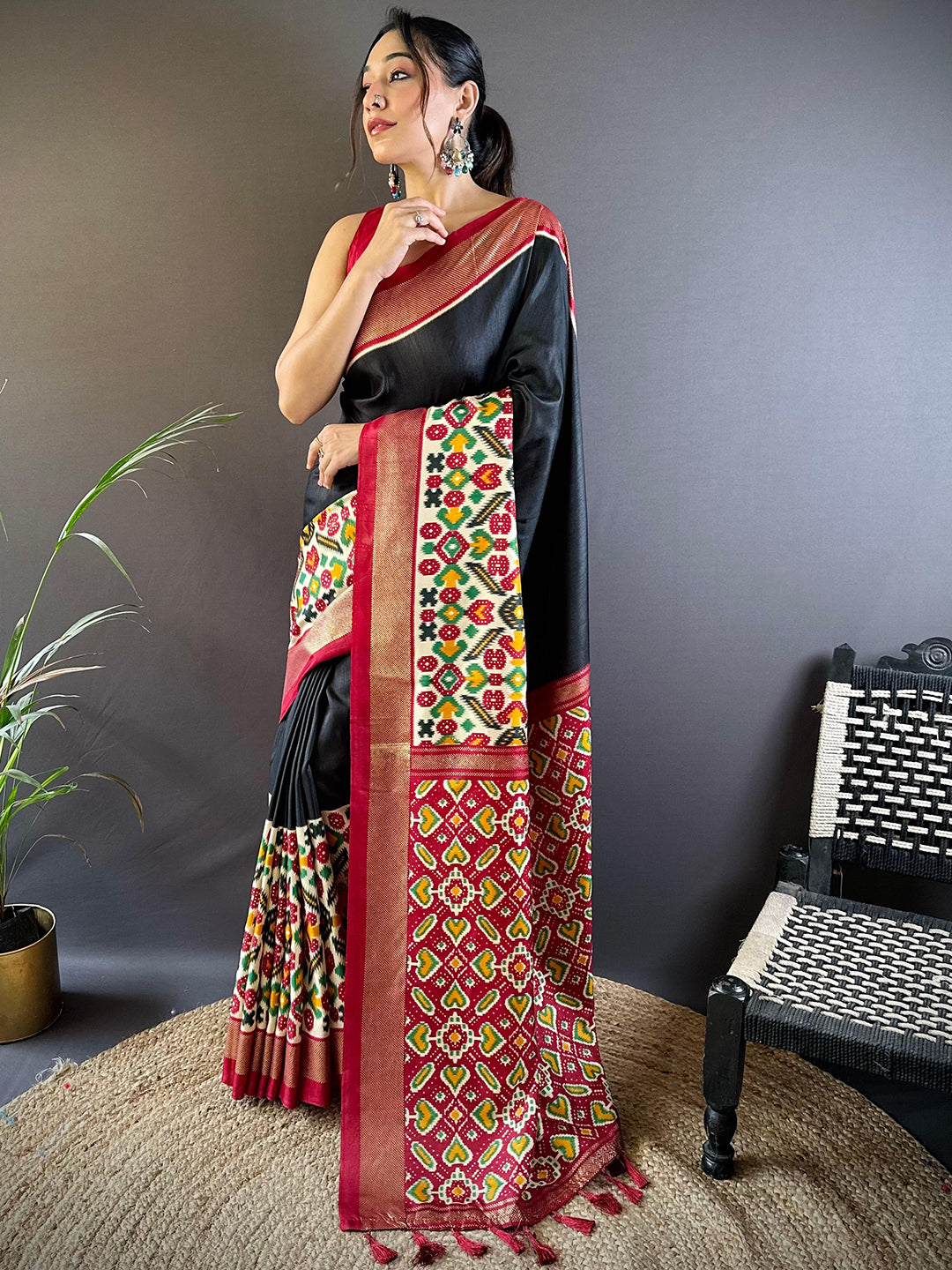 Black Patola Print Chanderi Saree