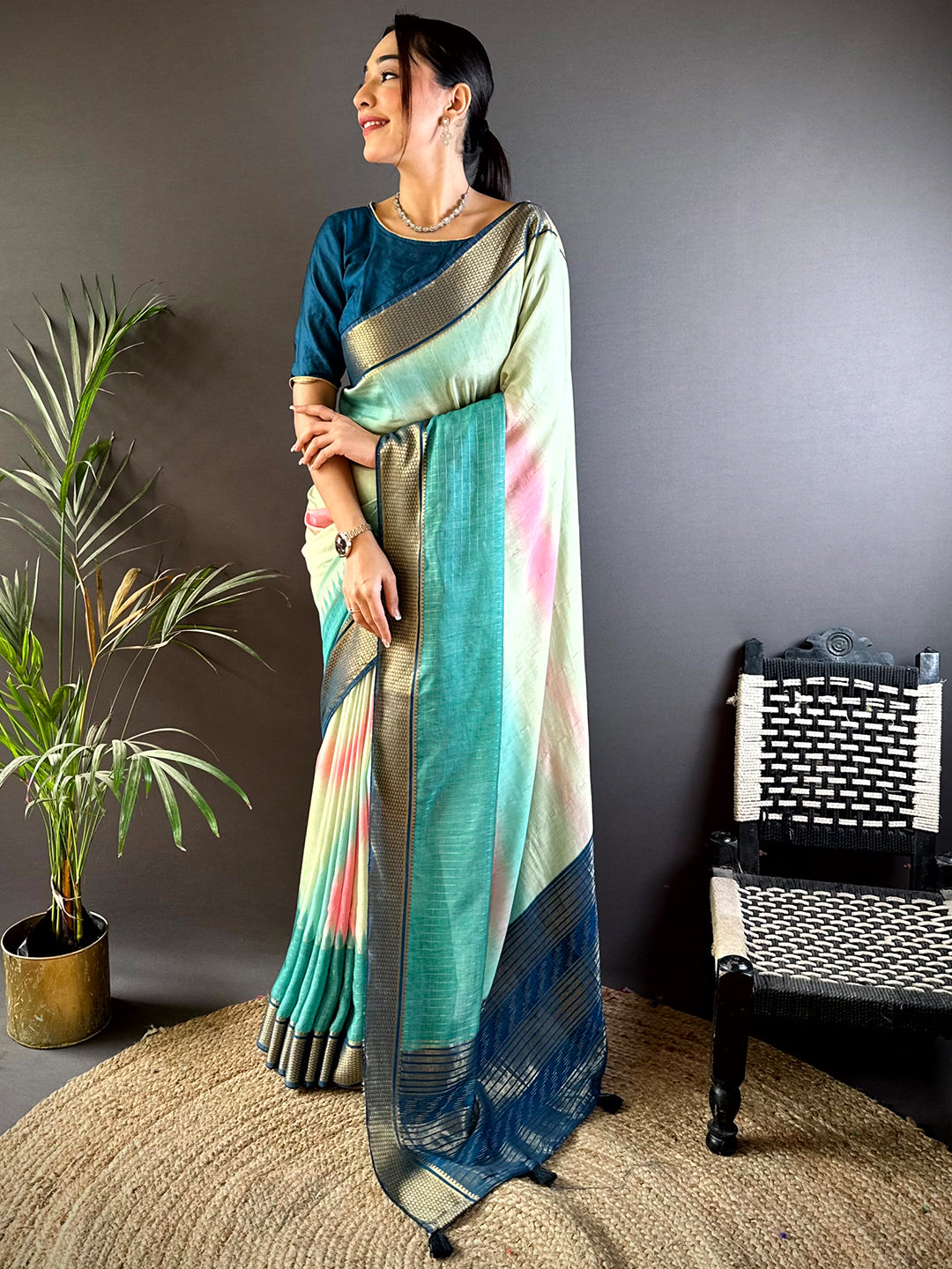 Radiant Cotton Viscose Zari Check Ombre Saree