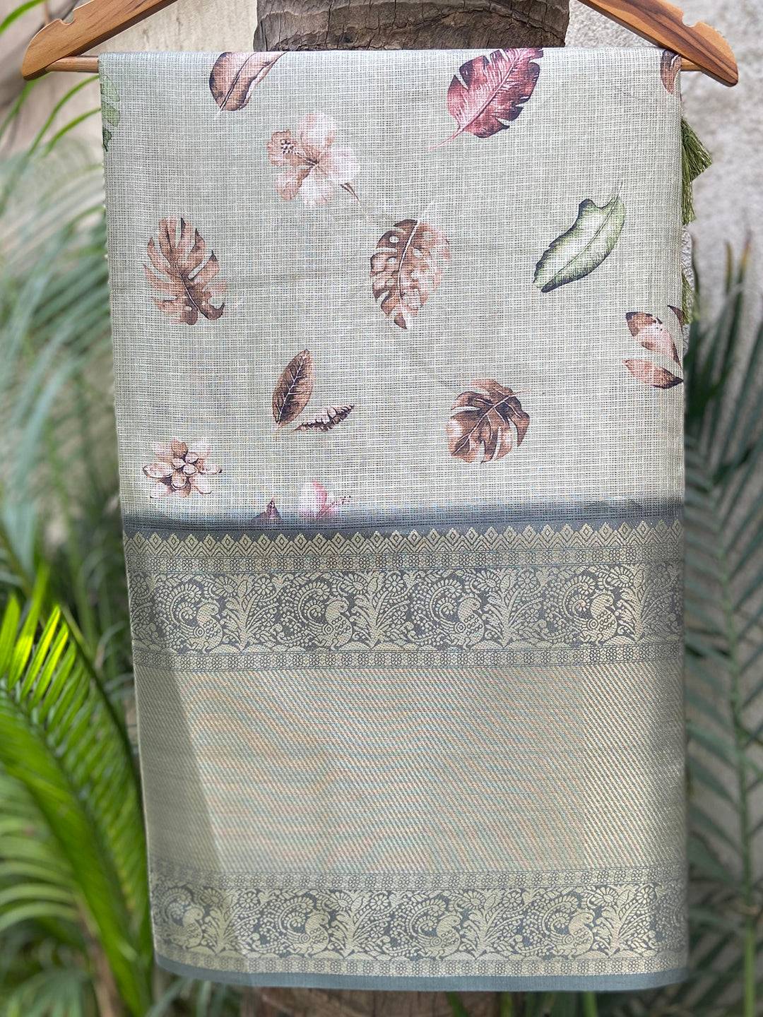 Green Kota Doriya Saree With Kanjivaram Gold Zari Border