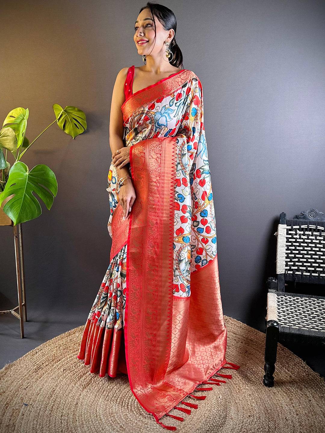 Elegant Kanchi Zari Kalamkari Silk Saree