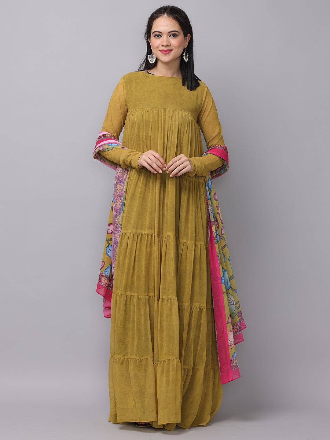 Mustard Olive Multi Layered Dress