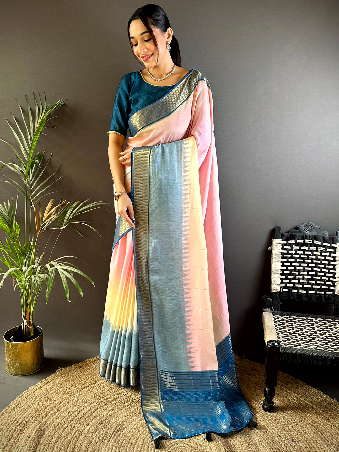 Radiance Cotton Viscose Zari Check Ombre Saree